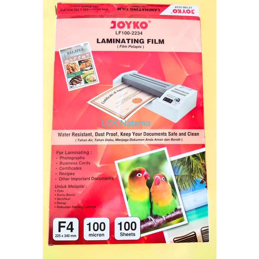 

JOYKO Plastik Laminating uk.F4 (Folio) per lembar min.order 5 lembar
