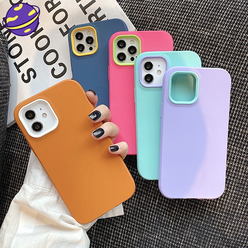 3in1 Casing Silikon Warna Permen Untuk iPhone 7 8 Plus SE2 11 12 13 Pro MAX