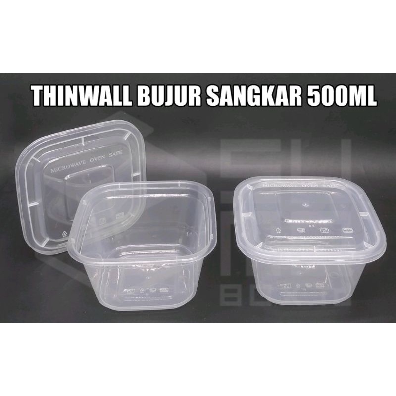 Thinwall KOTAK 150 250  500ml + tutup / wadah plastik box square dessert kontainer 500 ml [ECERAN]