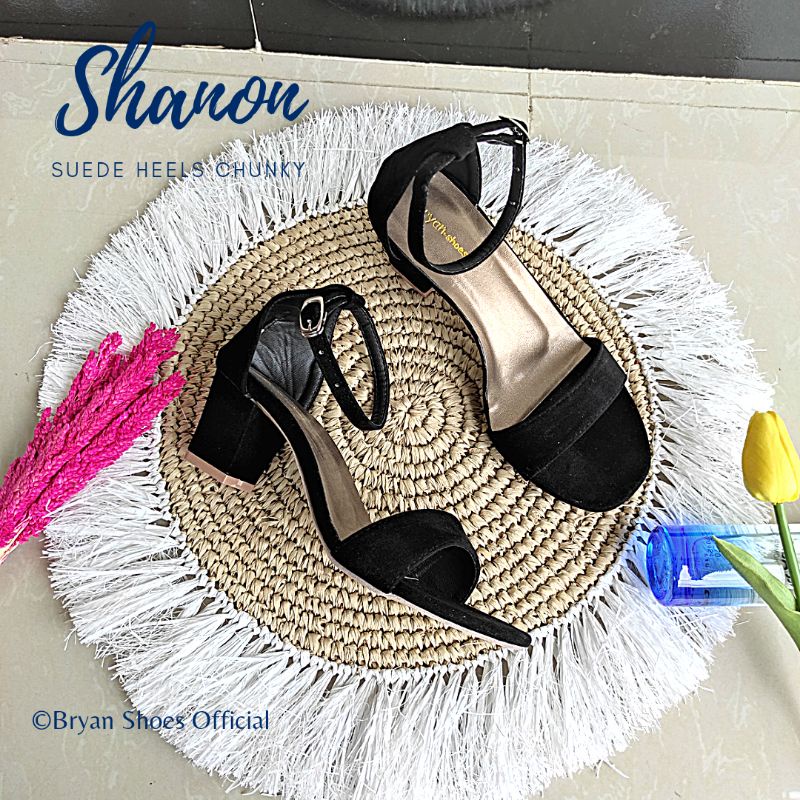 Bryan Shanon Suede Chunky Heels Tahu 5cm 9cm Beludru Oversize Bigsize Jumbo 36-40 41 42 43 Nyaman-Black 5cm