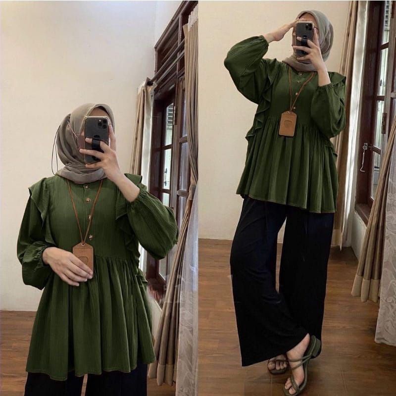 Karin Top Peplum Blouse Kemeja Baju Wanita Blouse Crinkle Airflow - Atasan Wanita