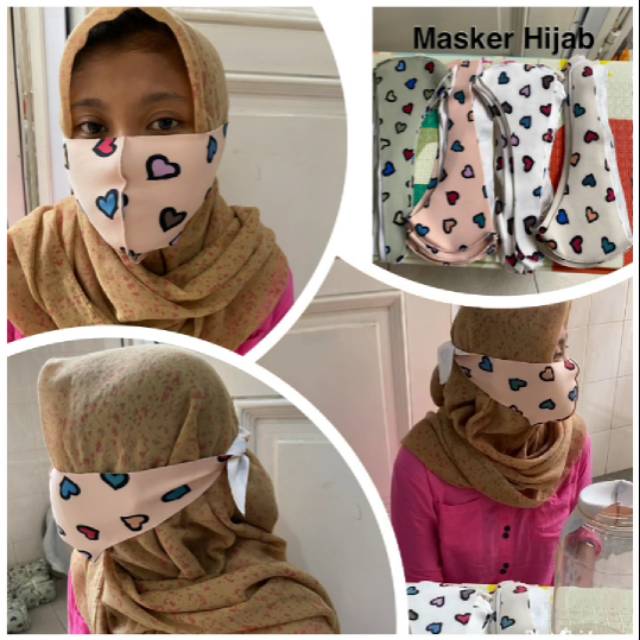 MASKER HIJAB KAIN SCUBA MOTIF LOVE BAHAN PREMIUM KUALITAS BAGUS