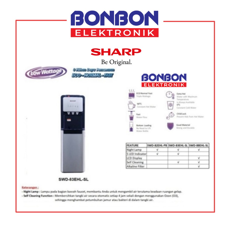 Sharp Dispenser Galon Bawah SWD-83EHL-SL / SWD83EHL (Night Lamp)