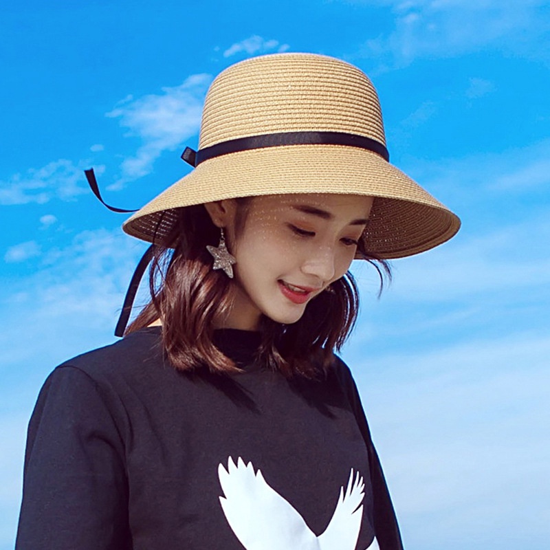 Topi Jerami Pelindung UV Gaya Korea Untuk Wanita