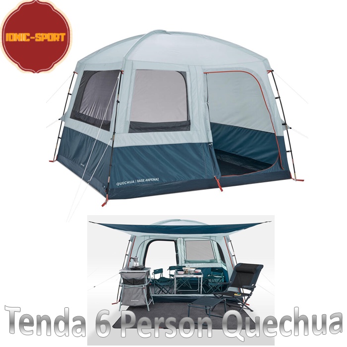 Quechua Tenda Camping Arpenaz Base M Supported Camping Area Kapasitas 6 Shelter Original - Tosca