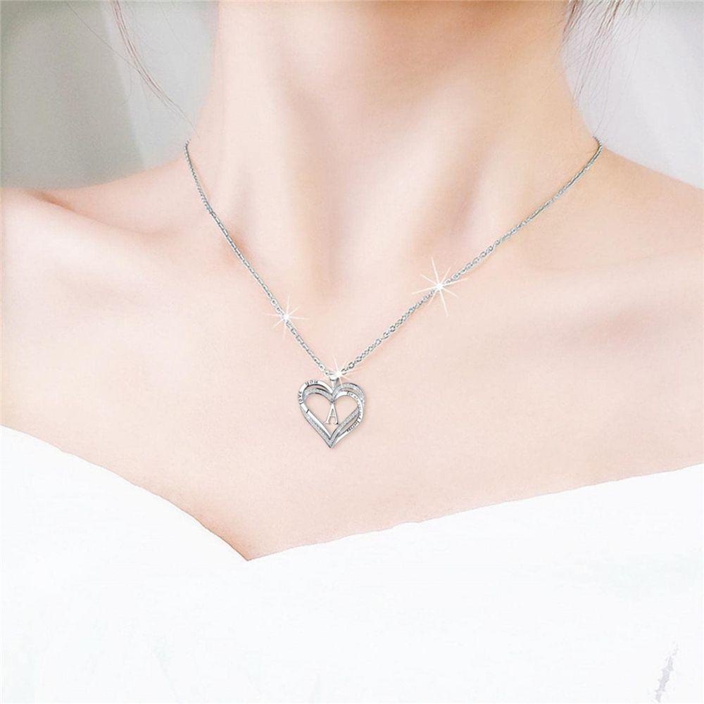 Lily Heart Necklace Untuk Wanita Hadiah Cubic Zirconia Alphabet Letter Silver Plated Heart Pendant Necklace
