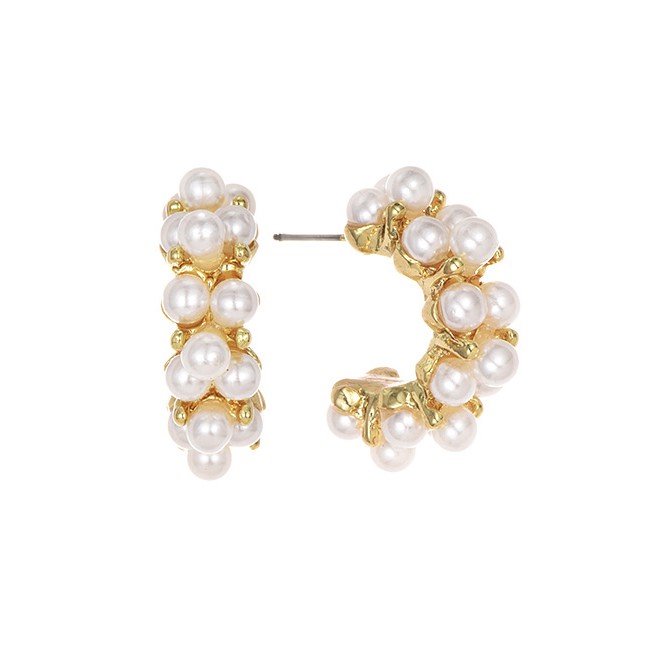 LRC Anting Tusuk Gold Alloy Pearl Stud Earrings F71318