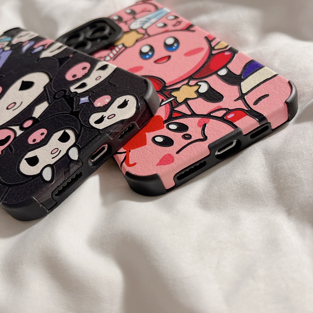 Kuromi Case Bahan Kulit Motif Kartun Kirby Untuk Iphone