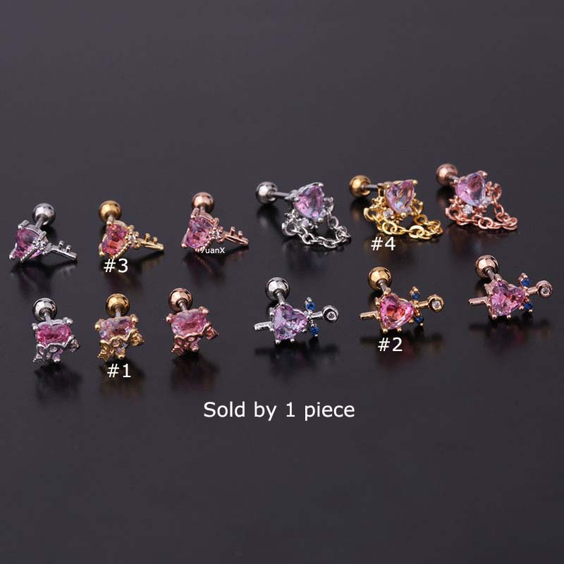 1pc Anting Tindik Bentuk Hati Bahan Stainless Steel Ukuran 20gauge