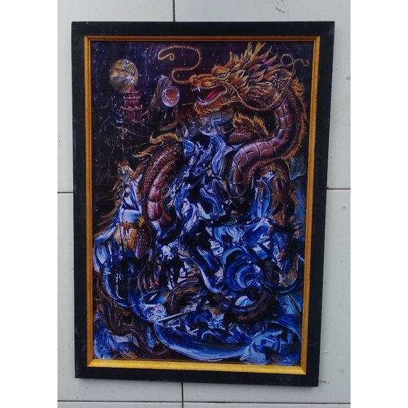 Bingkai foto murah hiasan dinding poster plus bingkai gambar naga keren ukuran 65x45