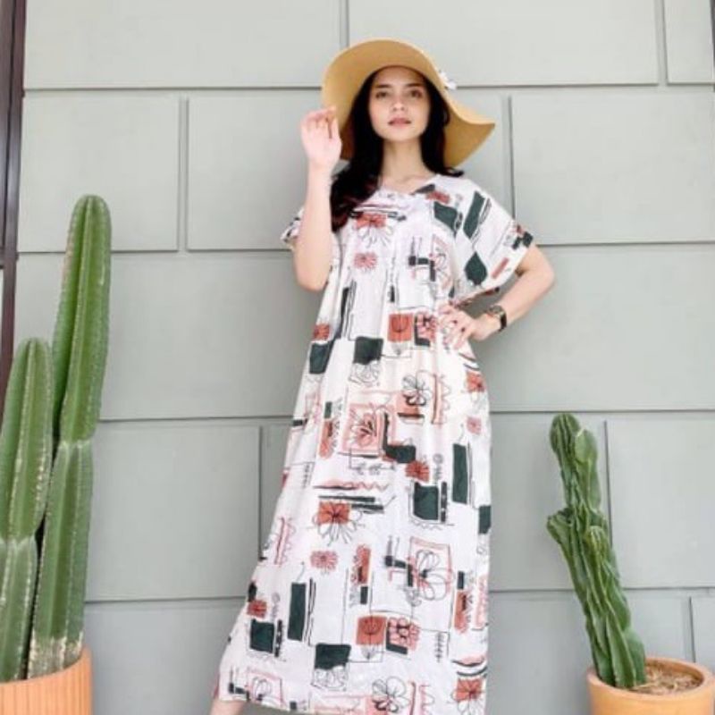 Daster RAYON  BUSUI  HABEL  SEMATA KAKI/SELUTUT  lengan pendek/Asli termurah-Selutut ORCHID