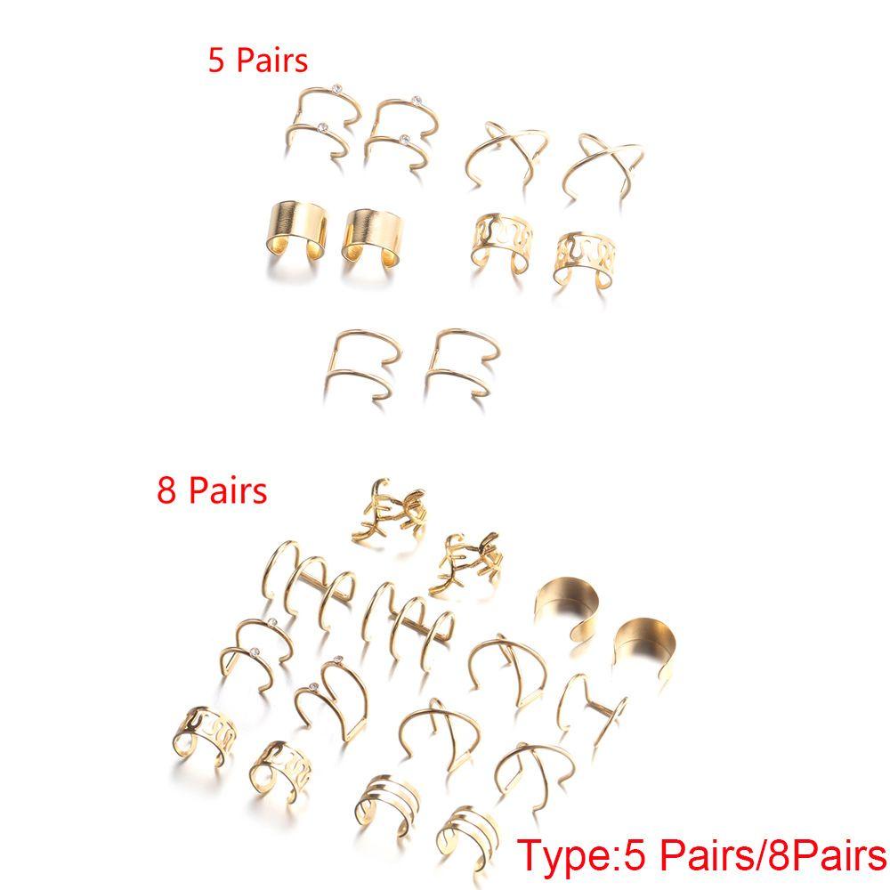 R-flower 5 / 8 Pasang / Set Anting Klip Tanpa Tindik Motif Bunga Aksen Hollow Untuk Perhiasan Pria / Wanita