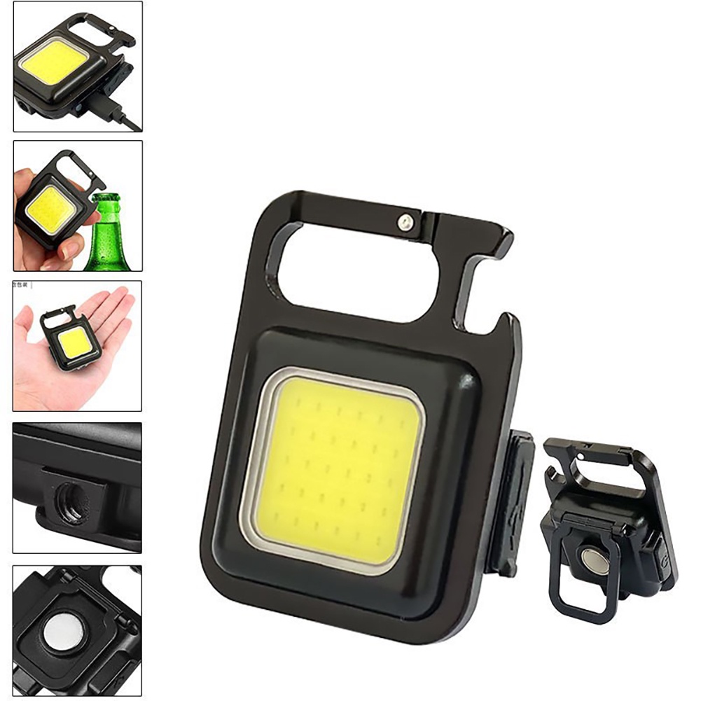 ღ Mini Lampu Emergency Portable Bekerja Senter Saku Gantungan Kunci Usb Isi Ulang untuk Berkemah Di Luar Ruangan Cahaya Kecil Pembuka Botol