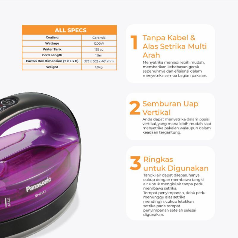 Panasonic Cordless Iron/Setrika Uap