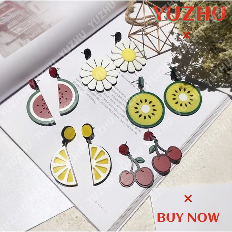 (YUZHU) Bayar Di Tempat Cherry/Lemon/Flower/Watermelon/Kiwifruit earrings anting