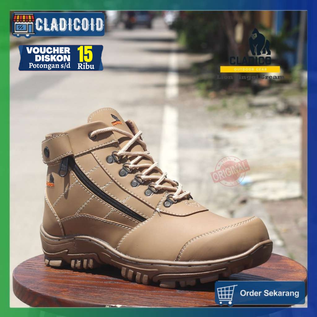 Sepatu Safety Pria Ujung Besi Original Kerja Lapangan, Outdoor, Hiking, Gunung Cladico Lion Hitam