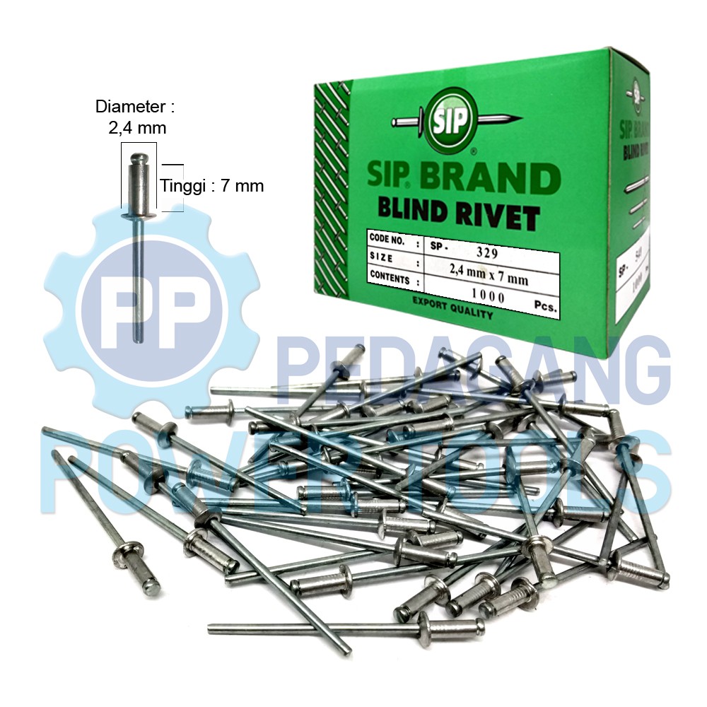 SIP 329 PAKU RIVET 2.4 x 7 MM BLIND RIPET RIFET TEMBAK 1 PAK 1.000 PCS