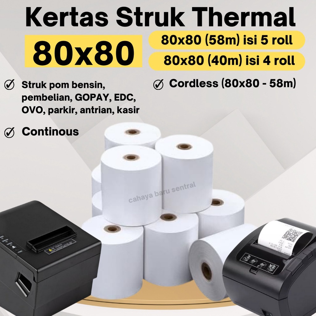 

Kertas Struk Kasir / Kertas Thermal 80x80 / Kertas Kasir / Kertas Kasir Thermal Roll Combo