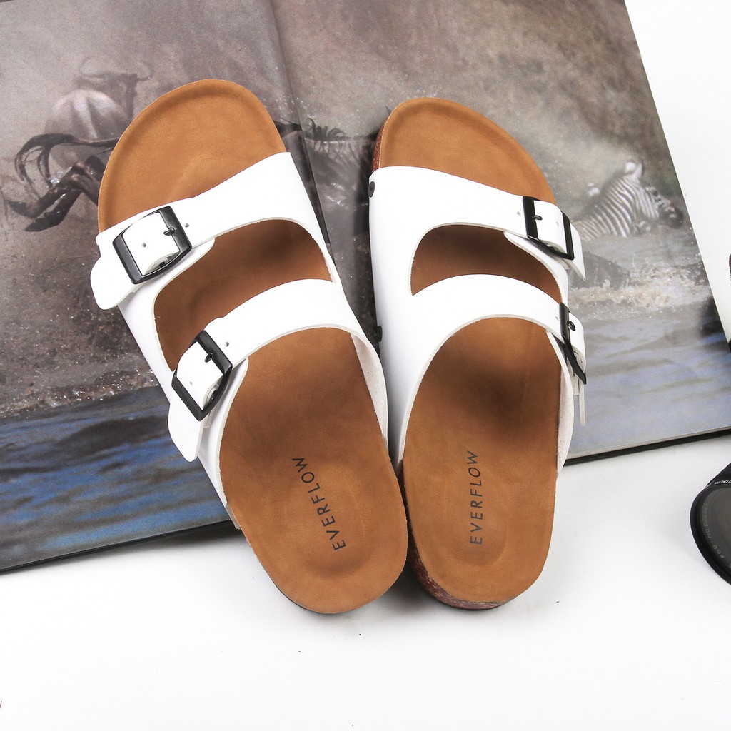 MiRAi - Sandal Distro Original Terbaru 2021 - Sandal Slide Gesper Cowok Cewek Putih Kasual Santai