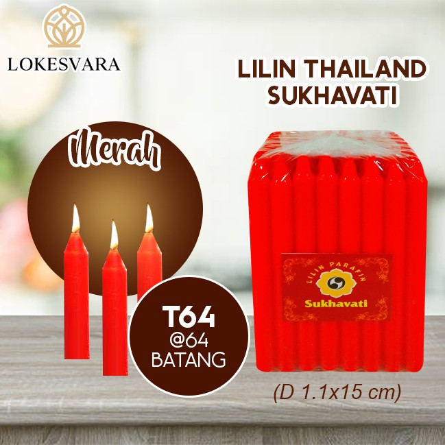 Lilin Sembahyang Parafin Thailand Sukhavati T64 Merah