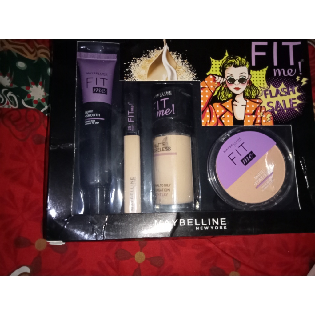 Makeup Set 4 in 1 Fit Me Dus Hijau 1 Paket Lengkap - Foundation + Concealer + Bedak + Primer