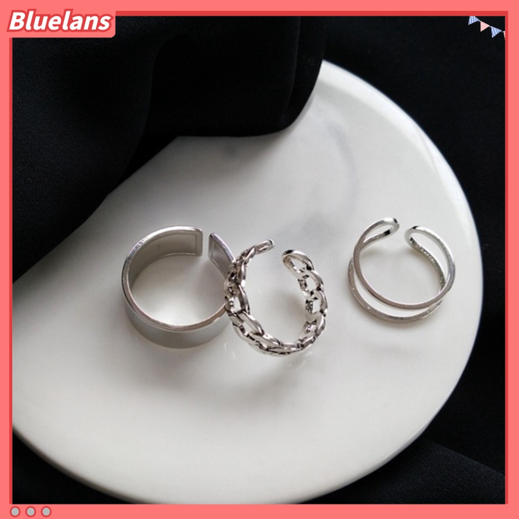 Bluelans 3Pcs Ring Women Personality Hip-hop Adjustable Open End Finger Joint Decoration