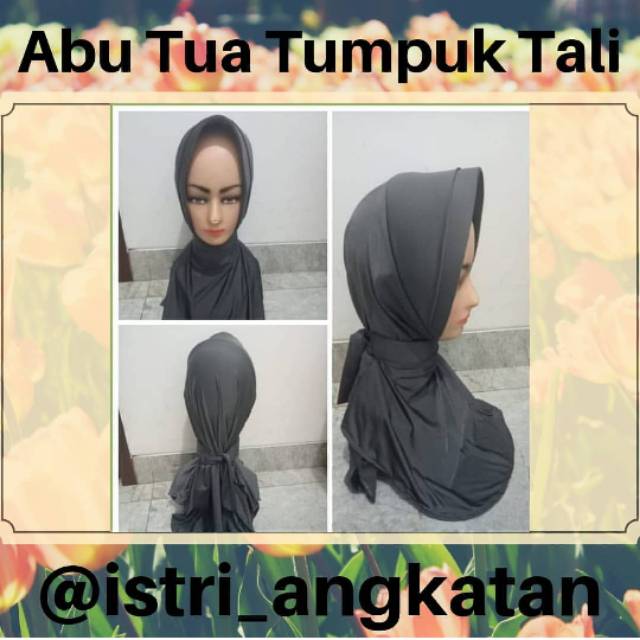 Jilbab Abu Tua Tumpuk Tali