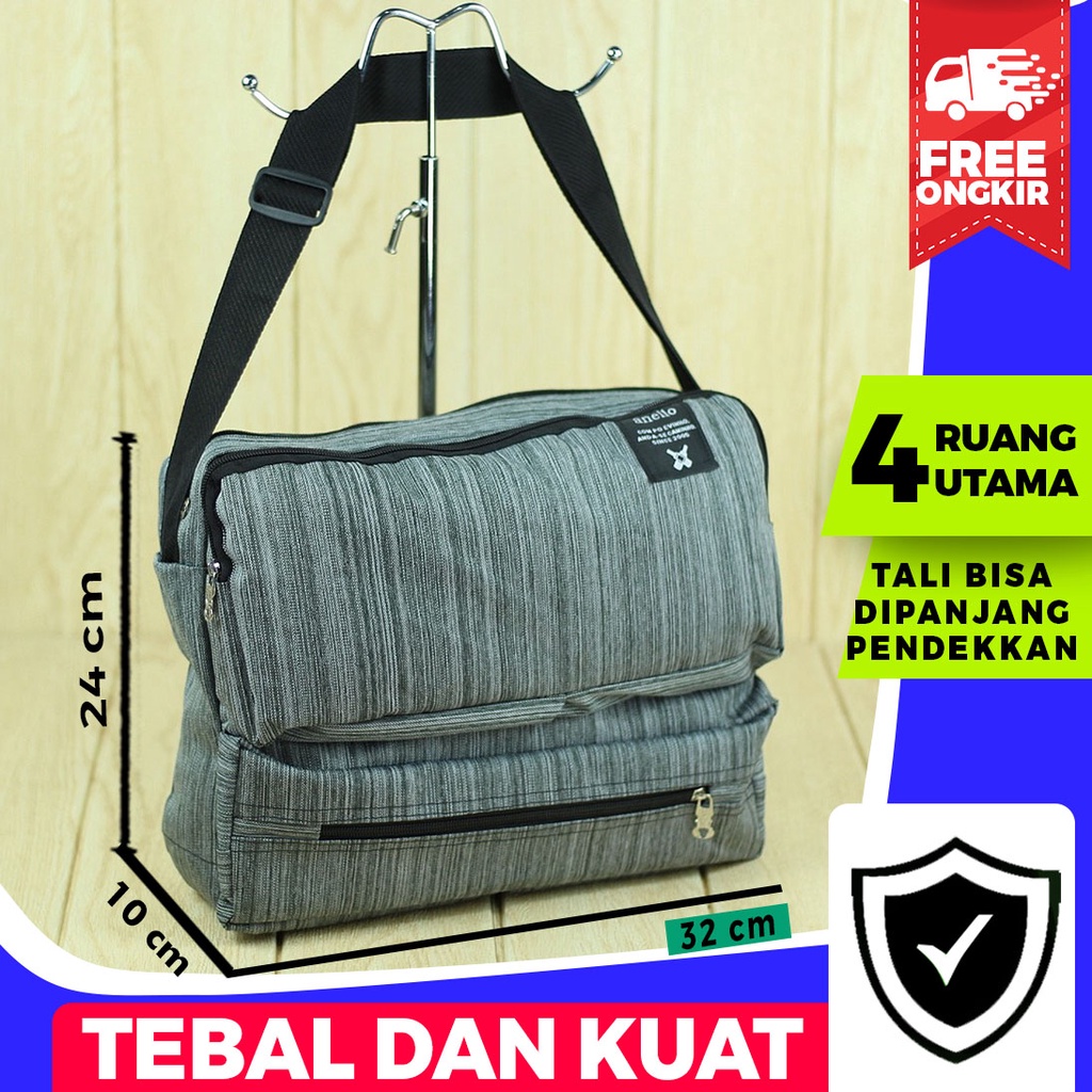 Tas Selempang Anello Pria Wanita Unisex Warna Abu Sling Bag Stylish Trendy Kece
