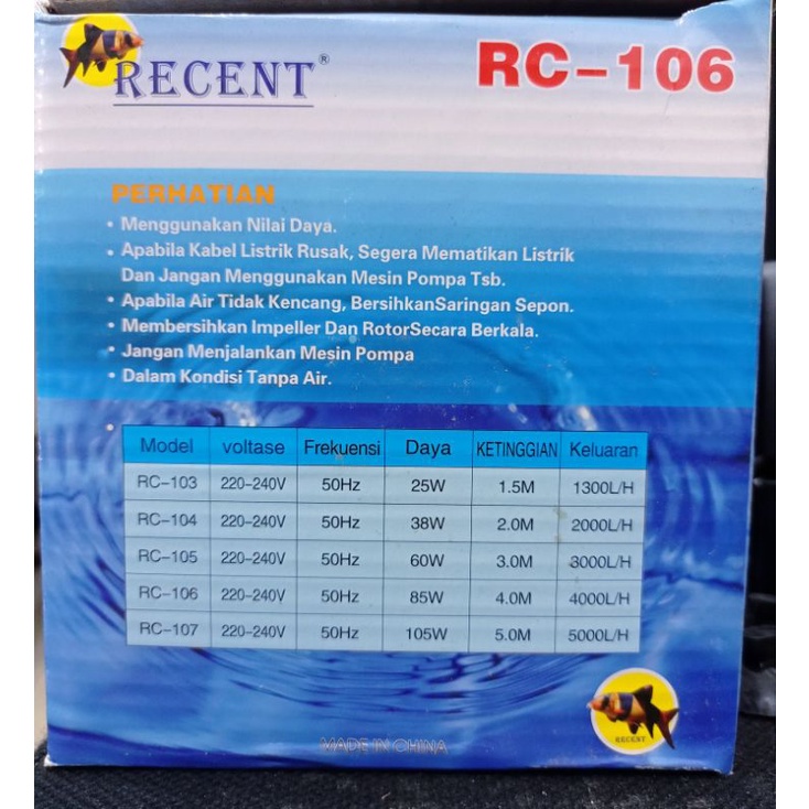 PROMO MURAH POMPA KOLAM KOI HIDROPONIK RECENT RC 106
