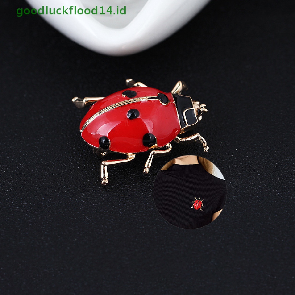 Bros Pin Enamel Bentuk Kumbang Warna Merah Untuk Hadiah