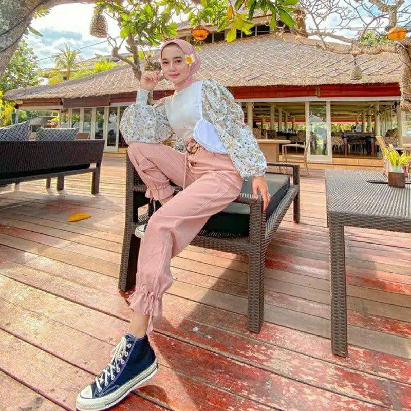 atasan rajut import lengan balon puff