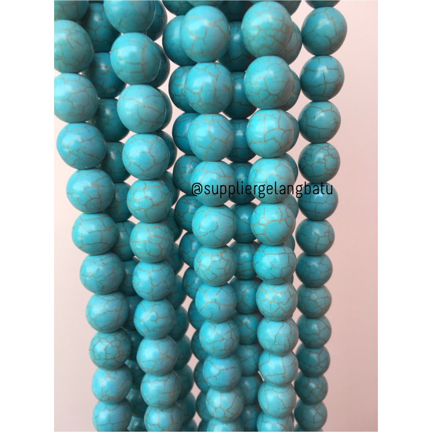 bahan soft blue pirus 12mm natural phyrus howlite serat emas gold akik bahan aksesoris craft grosir