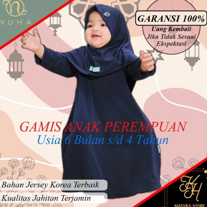 Gamis Set Anak Perempuan Fashion Muslim Daily Nuha,Navy M 2 Tahun