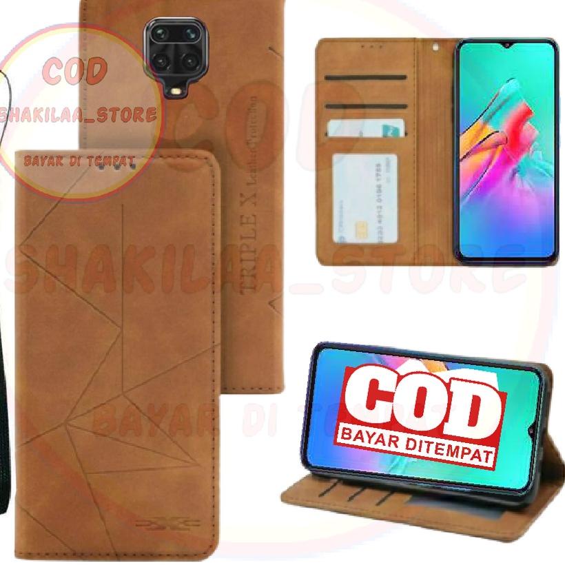 Seller Resmi XIAOMI REDMI NOTE 9 PRO Leather Flip Case Magnet Motiv Garis Sarung Hp Buka Tutup