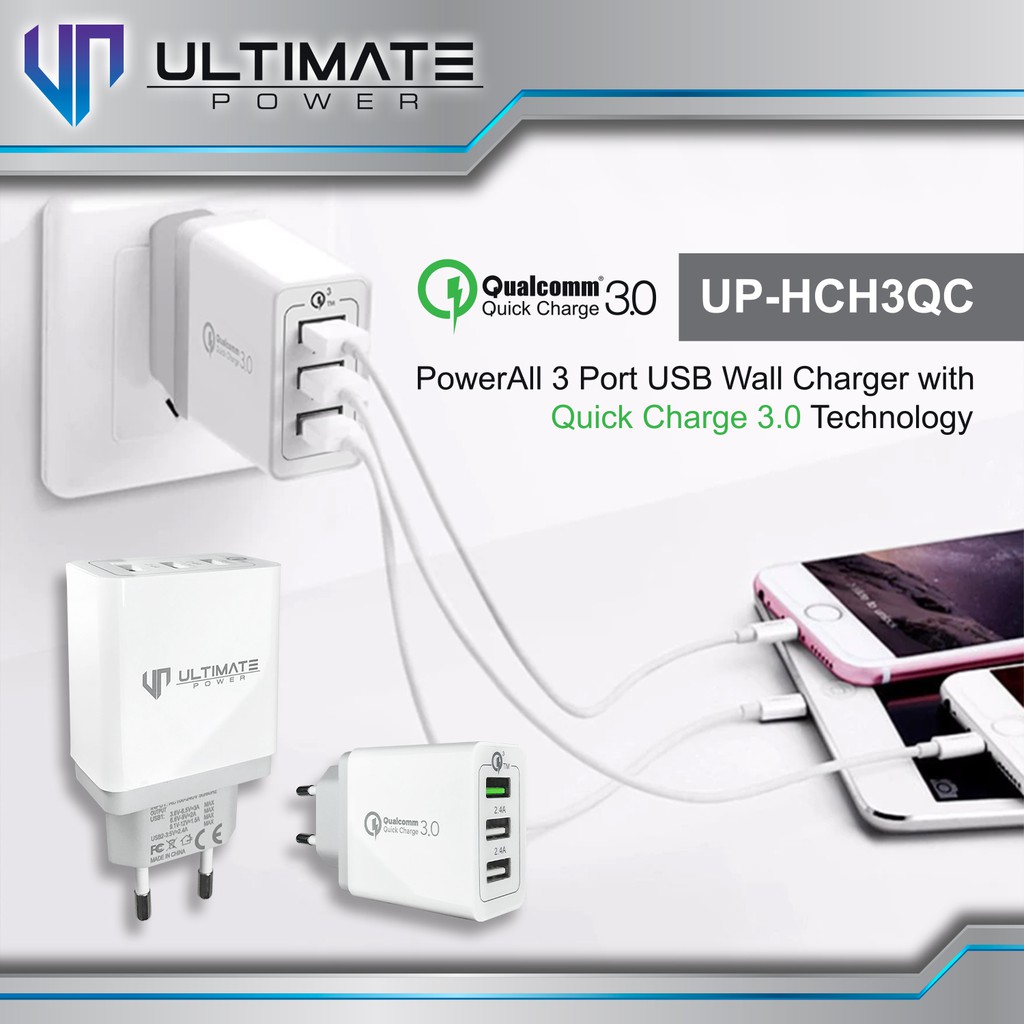 Adaptor batok Charger Ultimate Power HCH3QC Super Fast Charging 3 USB QC 3.0 Original 100%