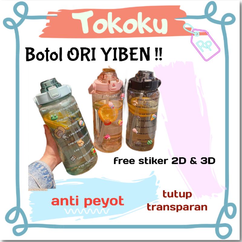 YIBEN Botol minum 2L transparant bening jumbo / botol minum lucu / motivational bottle seperti quifi