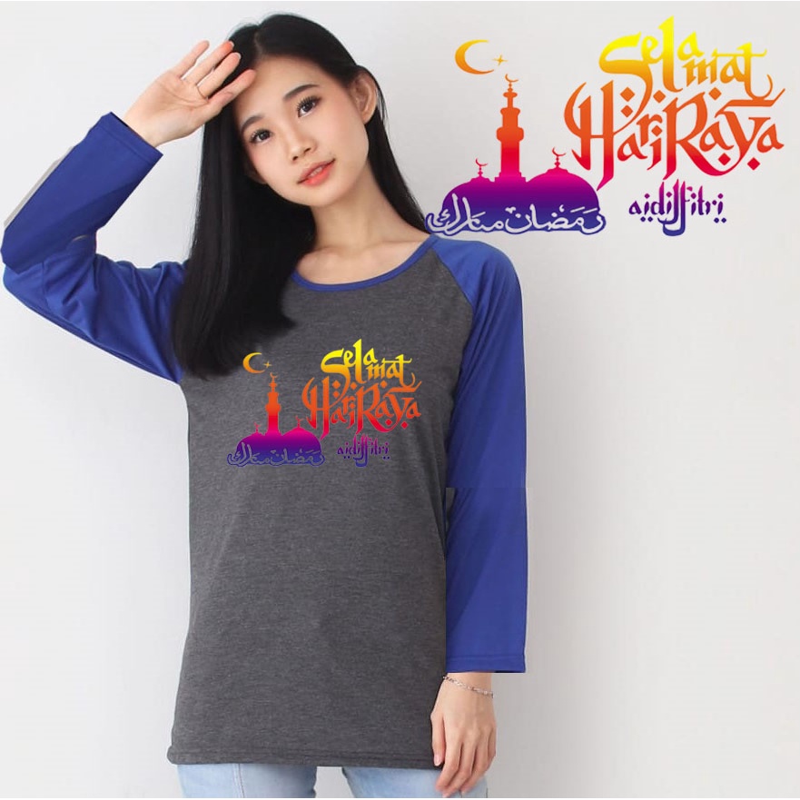 Kaos Raglan Abu tua Lengan Panjang Idul Fitri