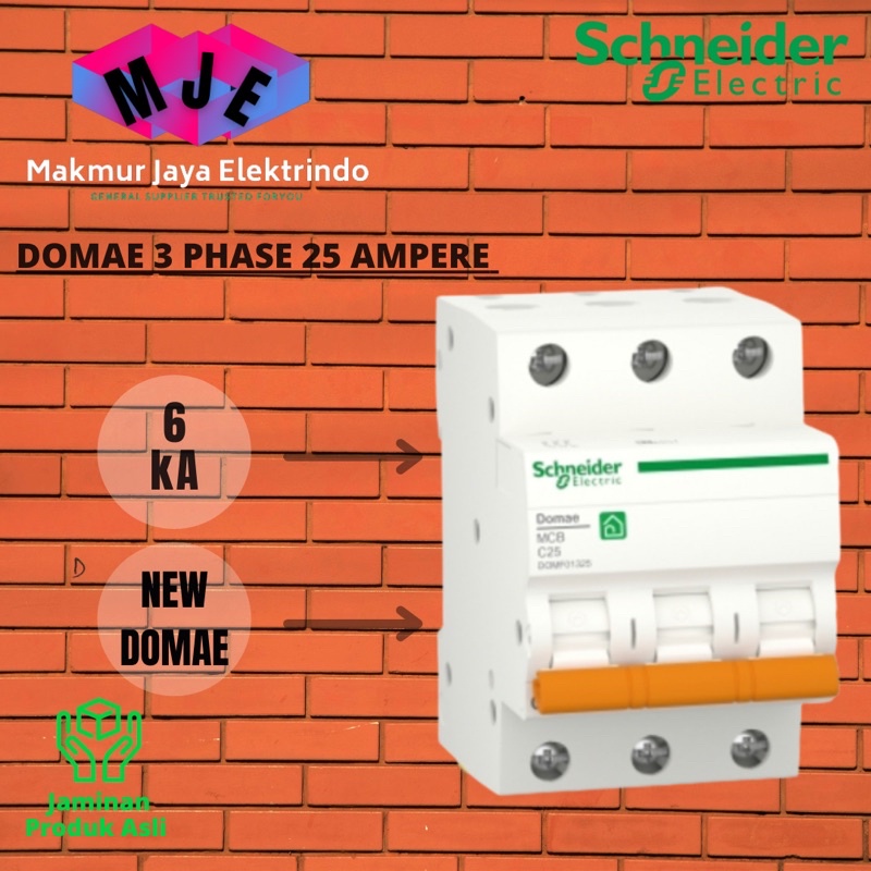 MCB 3 PHASE 25 AMPERE 32 AMPERE 40 AMPERE 50 AMPERE 63 AMPERE SCHNEIDER DOMAE BARU 6kA ORI SNI 3 POL