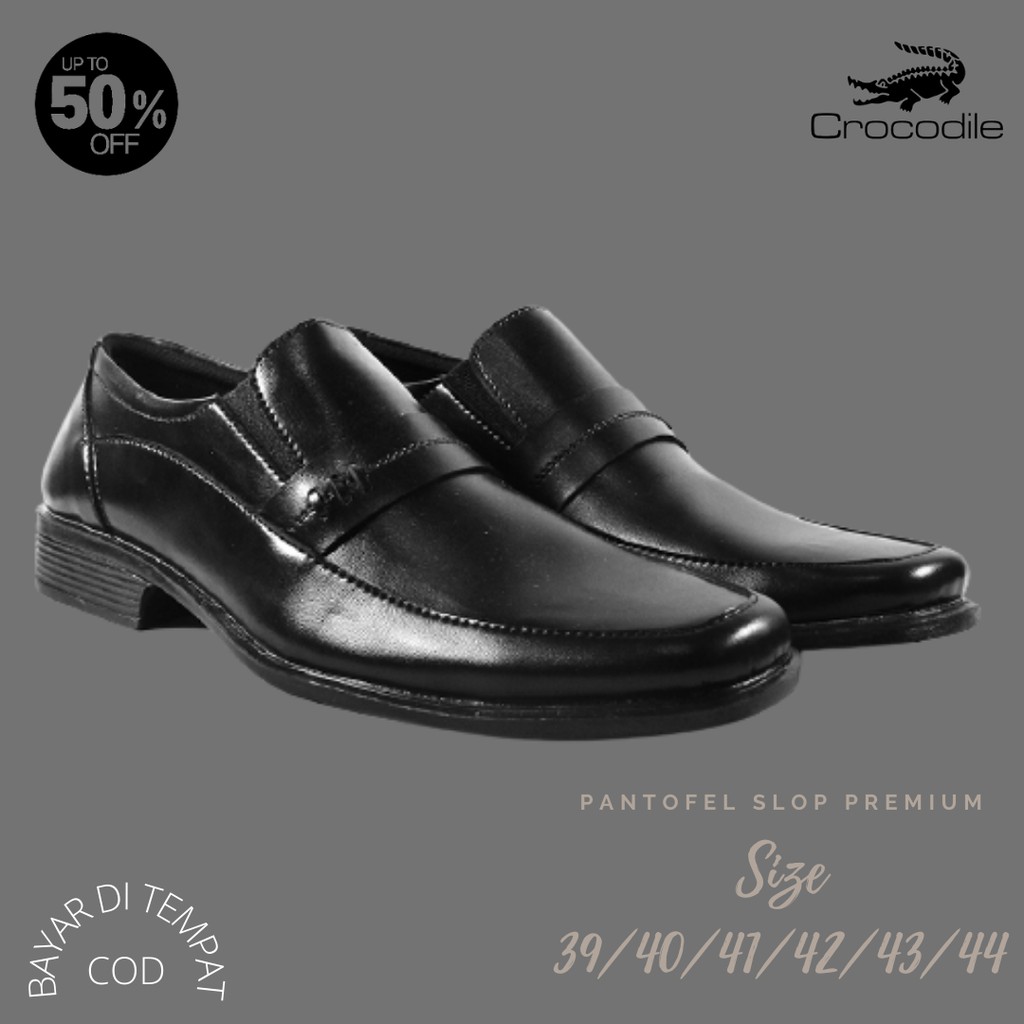 COD!! Sepatu Pantofel Hitam Pria Crocodile Arizona Slop Tanpa Tali Kasual Formal Kerja Kantor Laki