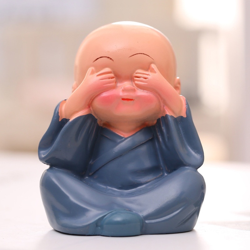 Ornamen Patung Kartun Biksu Buddha Shaolin Kung Fu Bahan Resin Untuk Dekorasi Rumah / Mobil