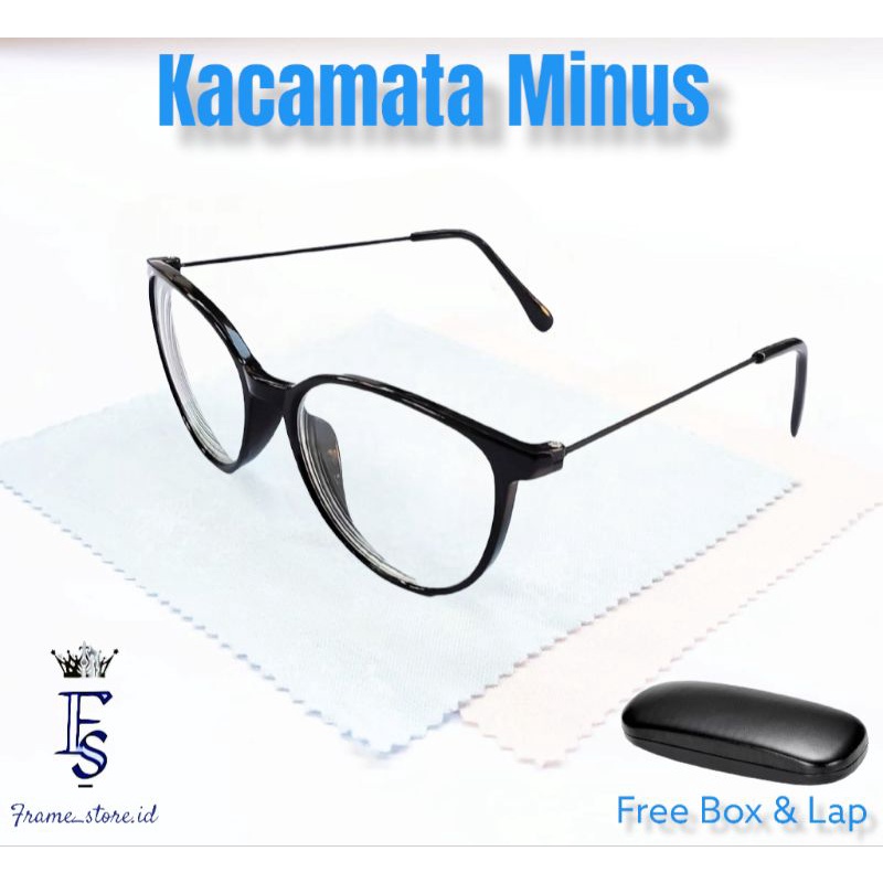 Kacamata Minus Frame Cateye Glasses Lensa AntiRadiasi Unisex (GRATIS BOX DAN LAP)