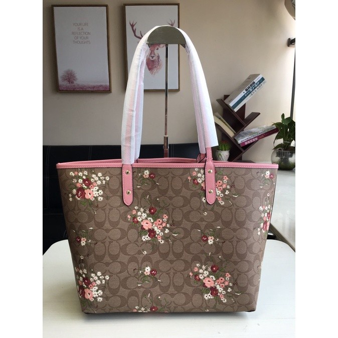 Tas Selempang Coach floral double-sided dual-purpose shopping bag