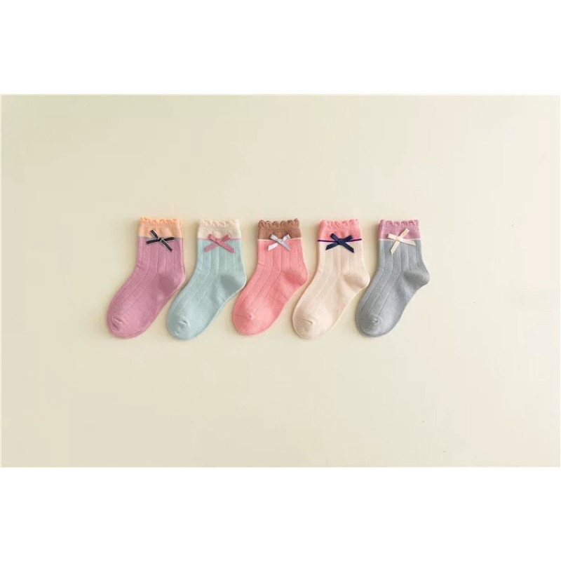 Kaos Kaki Anak Perempuan Pita Two Colours  Warna  / Girl Kid Socks