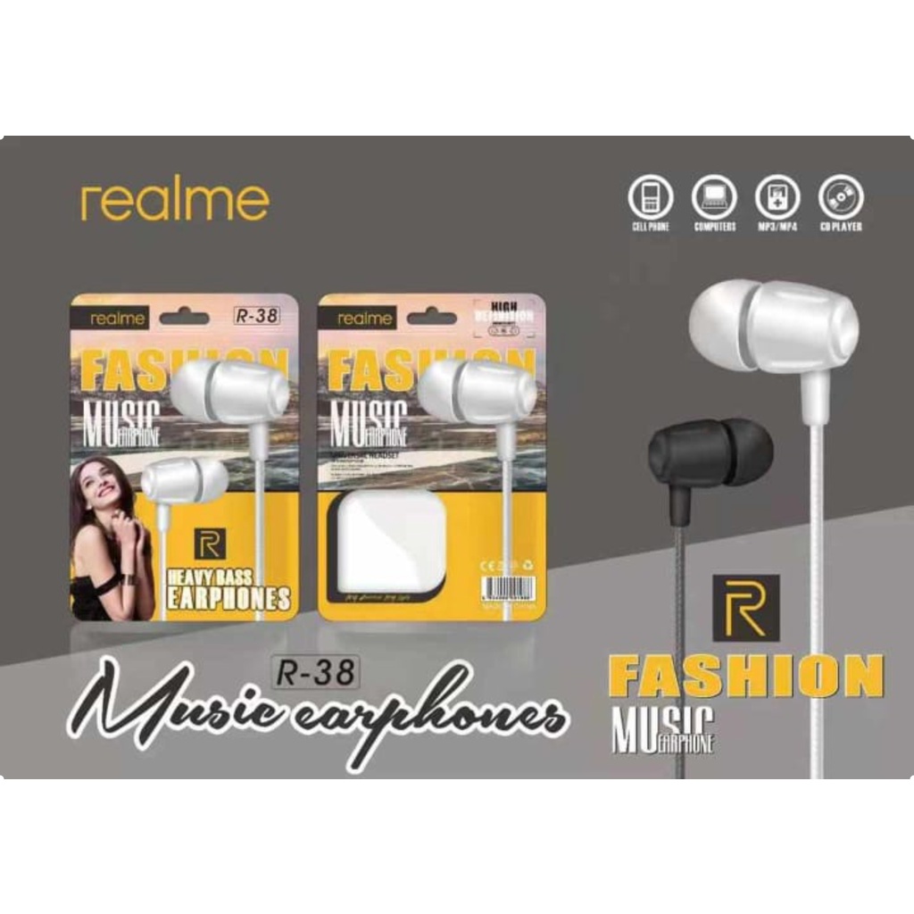 Earphone Realme 38 stereo bass music telfon headset mic