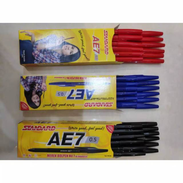 

Pulpen standart ORIGINAL AE7 ballpoint 0.5 warna HITAM MERAH BIRU - bolpen - bolpoin