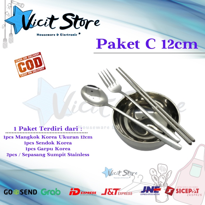 Korea Set Alat Makan Stainless Sendok / Garpu / Sumpit / Korea Bowl