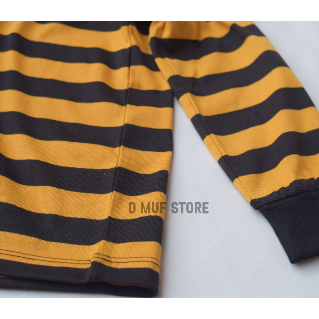 Kizzu Kaos Anak Salur Tangan Panjang Premium Usia 1-12 Tahun LP Salur Kuning- dmufstore