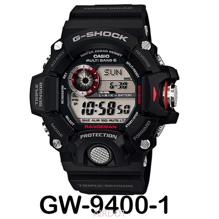 G.Shock Rangeman GW-9400-1DR Black Resin Strap Shock Resistant Solar 200 Meter Compass World Time Watch