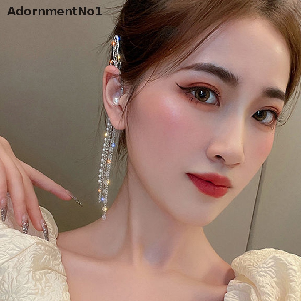 (AdornmentNo1) Anting Tusuk Gantung Panjang Desain Kupu-Kupu Hias Kristal + Mutiara Untuk Wanita