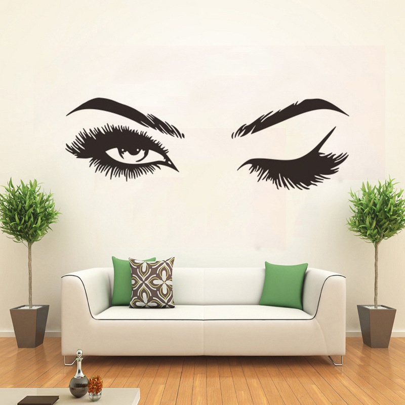 3d Fashion Bulu Mata Bros Rumah Hias Pretty Eyelashes Eyes Wall Decal Untuk Kamar Tidur Cewek Ruang Tamu Stiker Wallpaper Dekorasi Rumah Wanita Kecantikan Stiker Dinding DIY Wall Decal